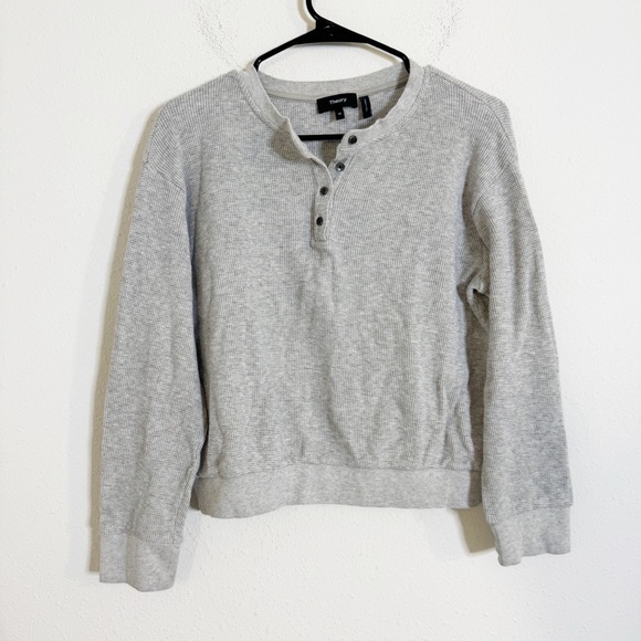 Theory Gray weekend waffle knit Henley lounge long sleeve shirt - Picture 2 of 5